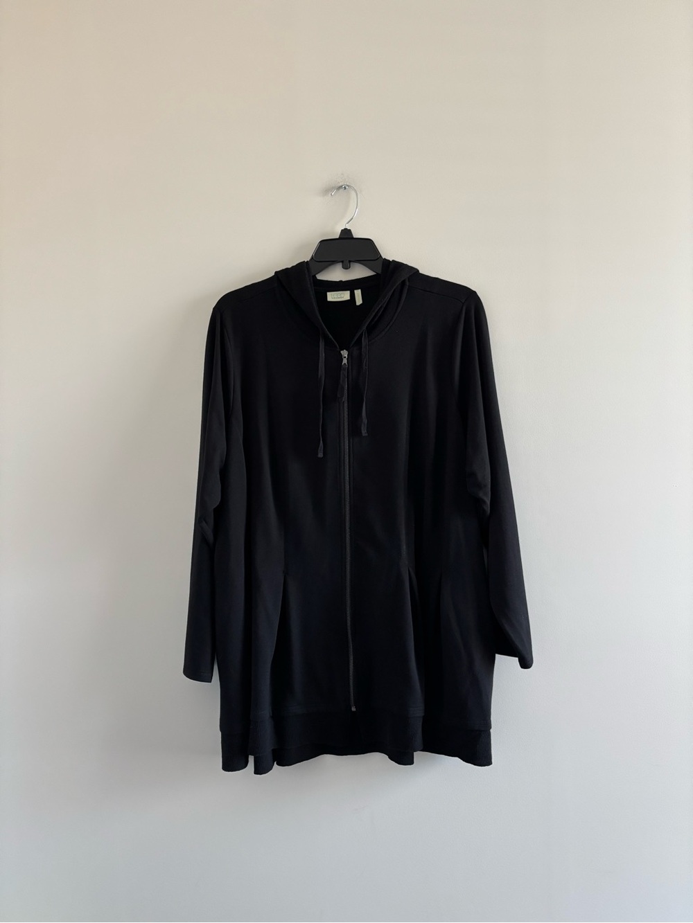 LOGO Lori Goldstein Jacket Full Zip Hood Waffle Knit Black Size 3X Art Lagenlook